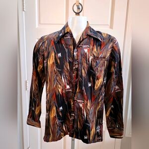 Lancer California True Vintage Butterfly collar Abstract 60s 70s AOP art deco S